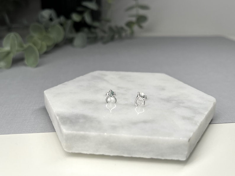 925 Sterling Silver Wishbone Stud Earrings / Lucky Good Luck Charm / Tiny Dainty Small Post / Personalised Gift for Her Wife Girlfriend image 4