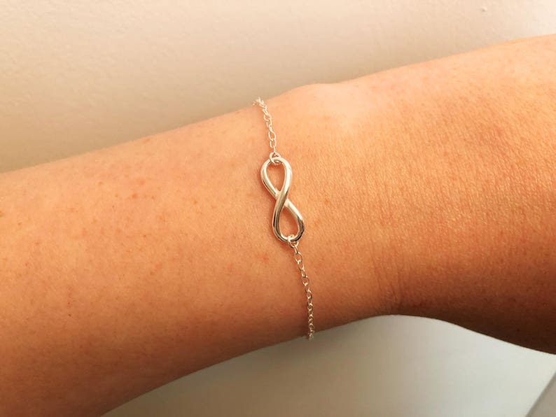 Karma Small Gift Bridesmaid Gift Friend Sister Bracelet Silver Infinity Love Dainty Sterling Silver Infinity Bracelet in Gift Box