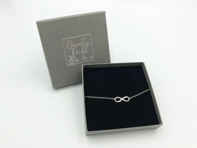 Karma Small Gift Bridesmaid Gift Friend Sister Bracelet Silver Infinity Love Dainty Sterling Silver Infinity Bracelet in Gift Box