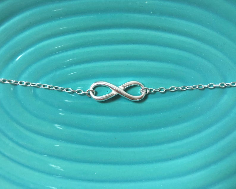 Karma Small Gift Bridesmaid Gift Friend Sister Bracelet Silver Infinity Love Dainty Sterling Silver Infinity Bracelet in Gift Box