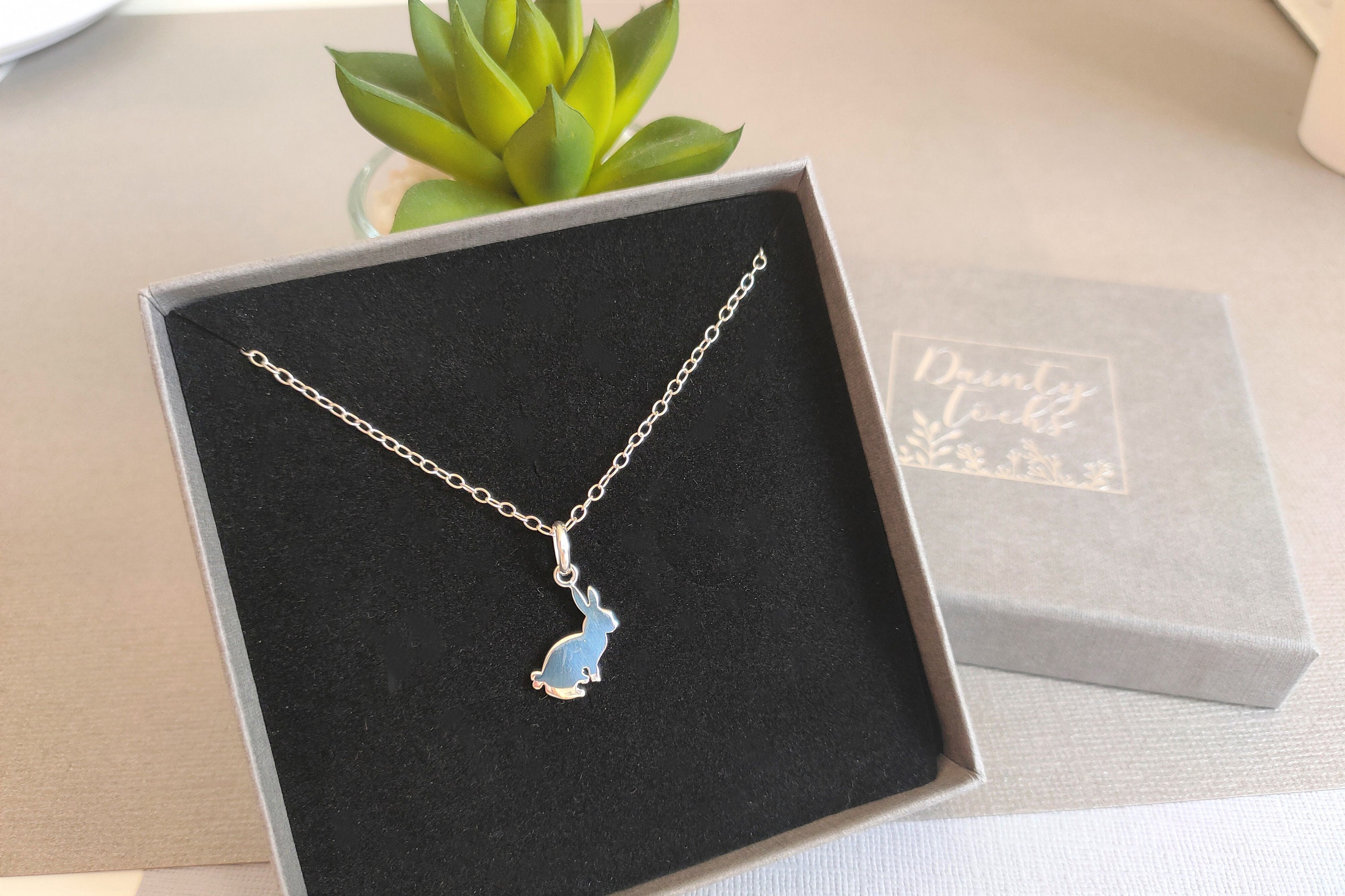Collana con ciondolo a forma di coniglietto sulla luna, ipoallergenica, delicata e piccola mezzaluna da 45.7 cm con colletto a catena delicato con animali in scatola regalo per figlia