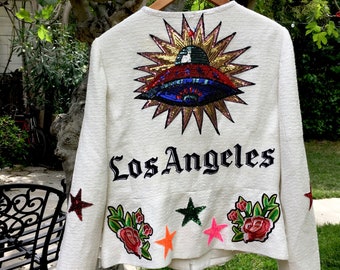 Los Angeles Jacke, Coole Jacke, Einzigartige Jacke, Los Angeles, LA Jacke, Designer inspirierte Jacke, UFO Jacke, Space Jacke, Paillettenjacke