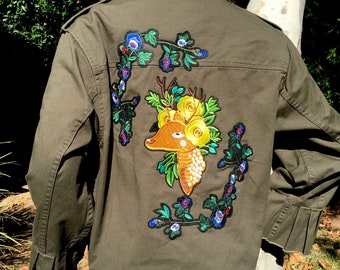 M/L girly army jacket with flowers & deer