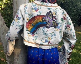 SM/M Floral Rainbow Wainbow cropped lightweight jacket