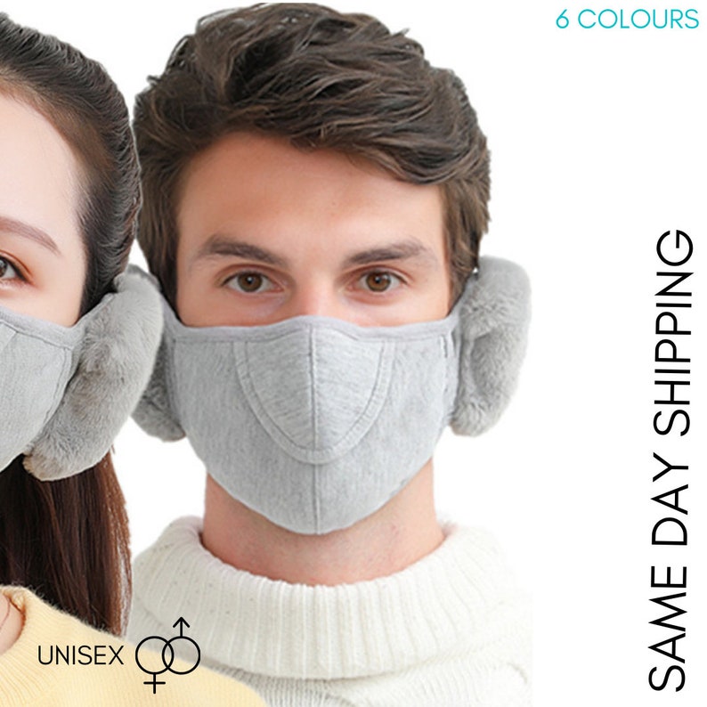 Winter Face Mask With Ear Muff Washable Reusable Cozy Warm Etsy