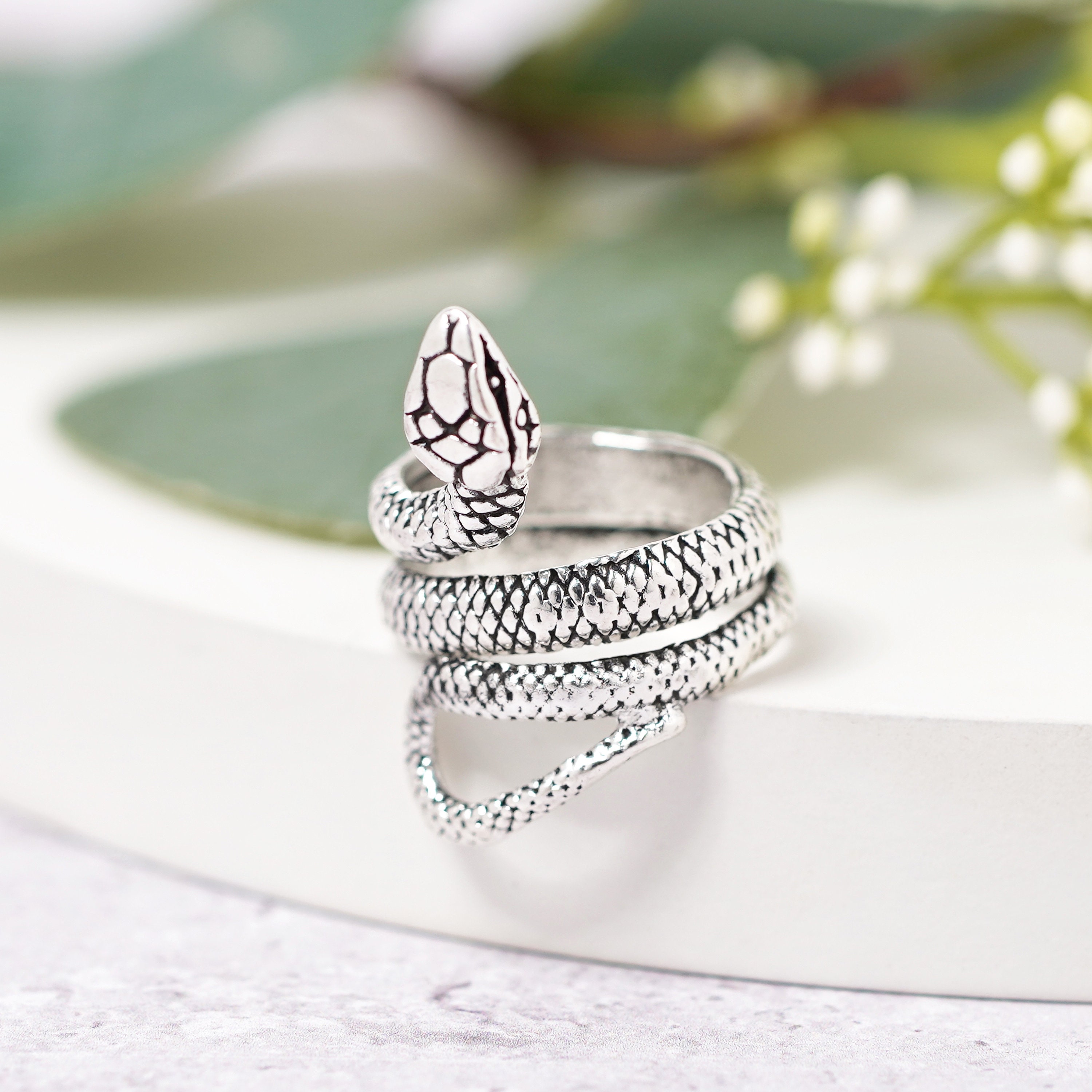 Serpent Ring Sterling Silver Adjustable | Semi- Precious Gemstones |  Inspirational & Motivational Jewelry