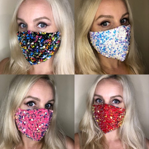 Iridescent Sequin Face Mask Sparkly Women Girl's Fashion Etsy UK