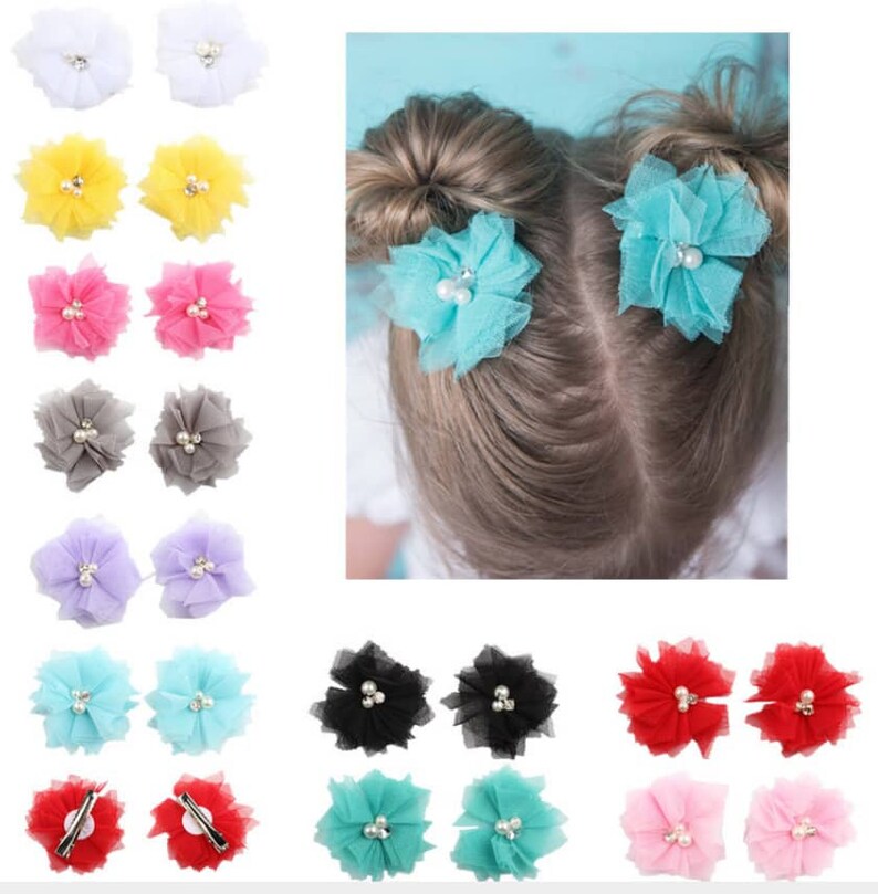 Girls hair accessories Pearl hair clip Pretty Girls Hair clip First Birthday Gift Girls Gift Flower girl tulle hair bow Hair bows