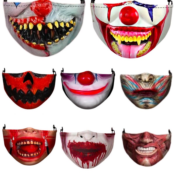 Scary Face Mask UK, Novelty, Horror, Scary Clown Mouth, 3D Funny Face mask for men, Reusable, Washable, Unisex