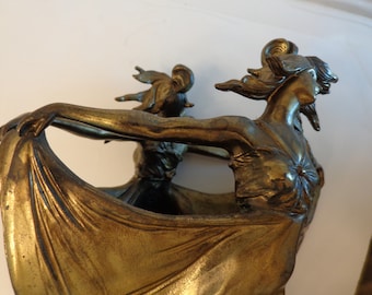 Vintage Art Nouveau Double sided Figural Bronze vase by Judd manufacturing Co.