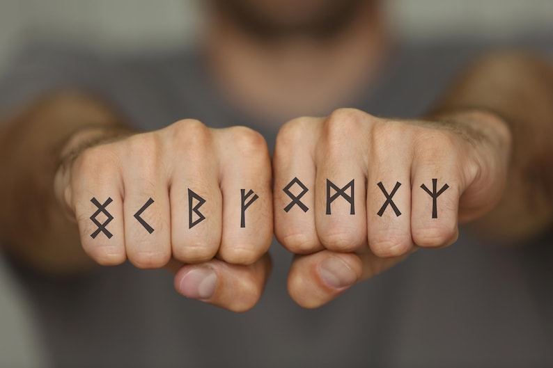 Protection Rune Tatoo Runes Knuckle Temporary Tattoos for Viking Cosplay. Runic Alphabet ...