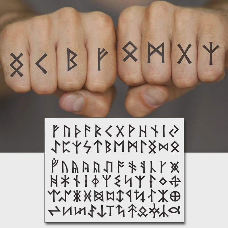 Protection Rune Tatoo Runes Knuckle Temporary Tattoos for Viking Cosplay. Runic Alphabet ...