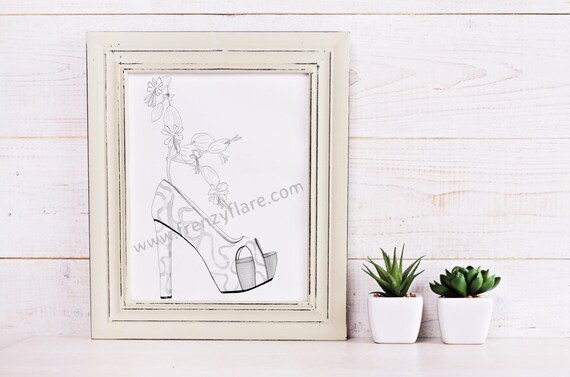 Para Colorear Páginas Para Adultos O Niños Tacones Con Flores En Color Con Lápices O Marcadores Digistamp Para Imprimir Desde Casa - 