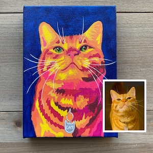 Custom Pet Portrait, Abstract Colorful Acrylic Painting of your Cat, Dog, Horse from photo, on Canvas, Professional Hand Painted Art image 1