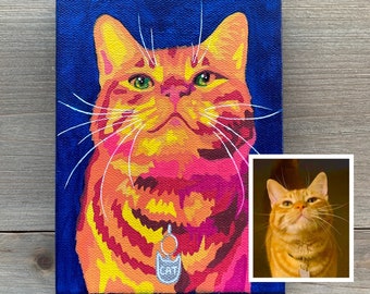 Custom Pet Portrait, Abstract Colorful Acrylic Painting of your Cat, Dog, Horse from photo, on Canvas, Professional Hand Painted Art