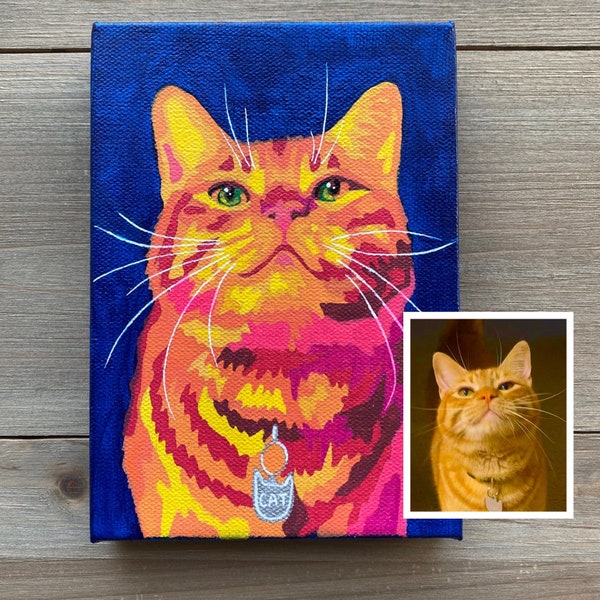 Custom Pet Portrait, Abstract Colorful Acrylic Painting of your Cat, Dog, Horse from photo, on Canvas, Professional Hand Painted Art