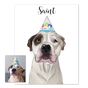 Custom Pet Portrait Illustration, Digital Watercolor Painting, Cute Cartoon Drawing of your Dog or Cat, Personalized Name, Print or Download image 1