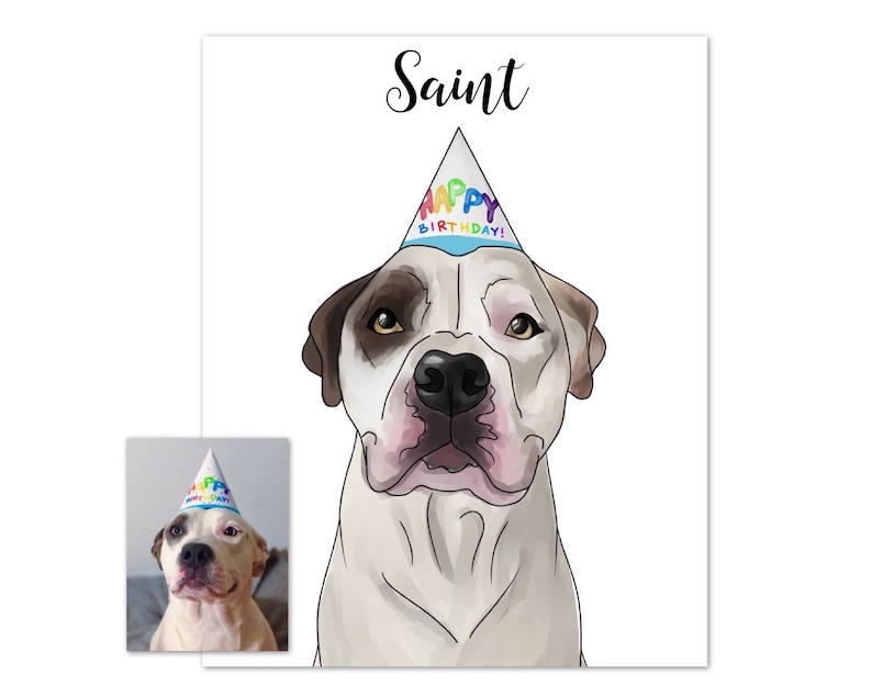 Custom Pet Portrait Illustration, Digital Watercolor Painting, Cute Cartoon Drawing of your Dog or Cat, Personalized Name, Print or Download image 1