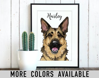 German Shepherd Print, Personalized Custom Name, Digital Painting, Original Art, 8x10 Matted Print