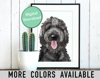 Doodle Illustraition, Digital Download, Transparent PNG Image File, Black, Golden, White Dog Print