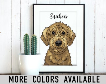 Doodle Print, Personalized Custom Name, Digital Watercolor Painting of Dog, Black, Golden, White Doodle, Original Art, 8x10 Matted Print