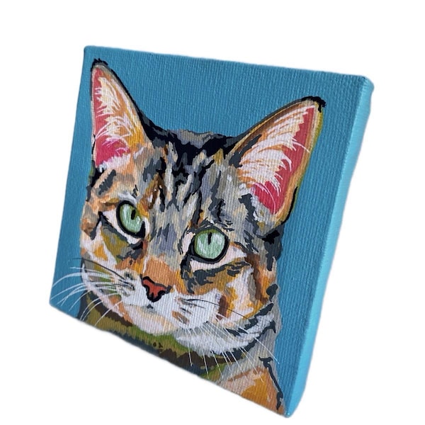 Custom Mini Pet Portrait, Abstract Colorful Acrylic Painting of your Cat, Dog, Horse from photo on Canvas, Professional Hand Painted