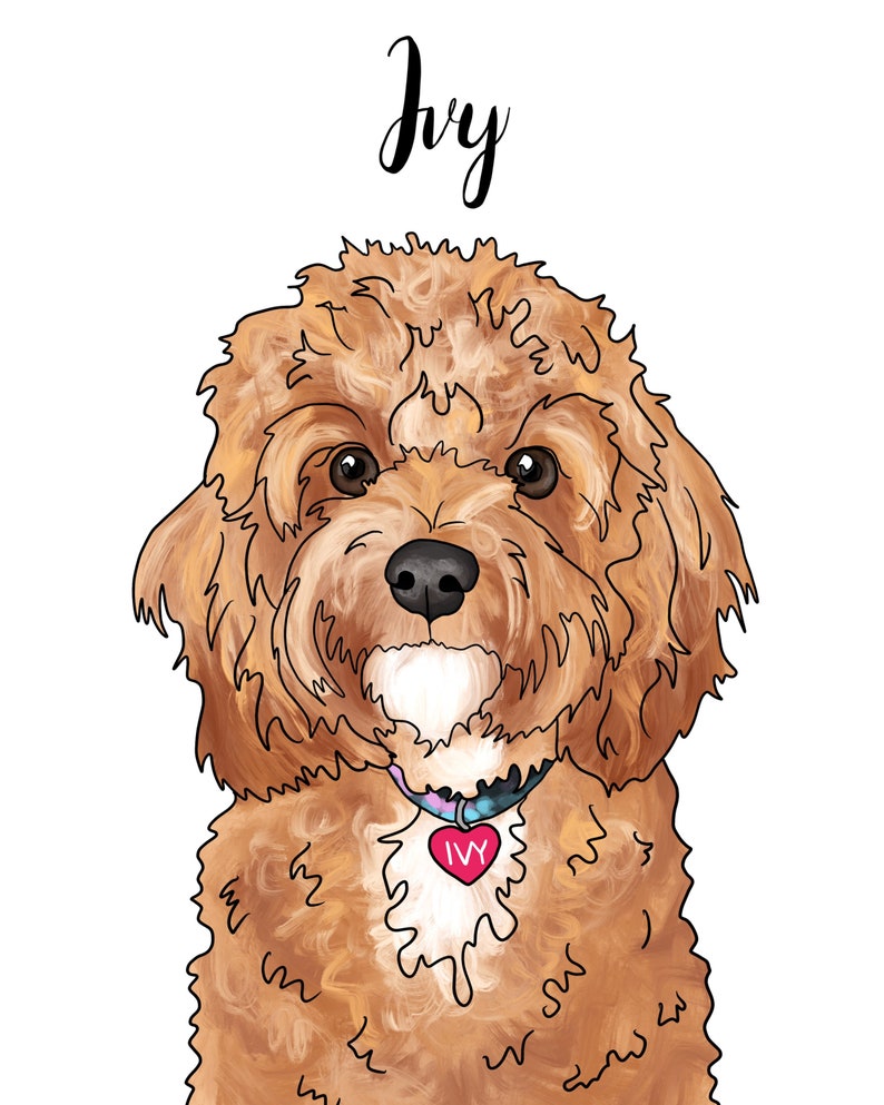 Custom Pet Portrait Illustration, Digital Watercolor Painting, Cute Cartoon Drawing of your Dog or Cat, Personalized Name, Print or Download image 6