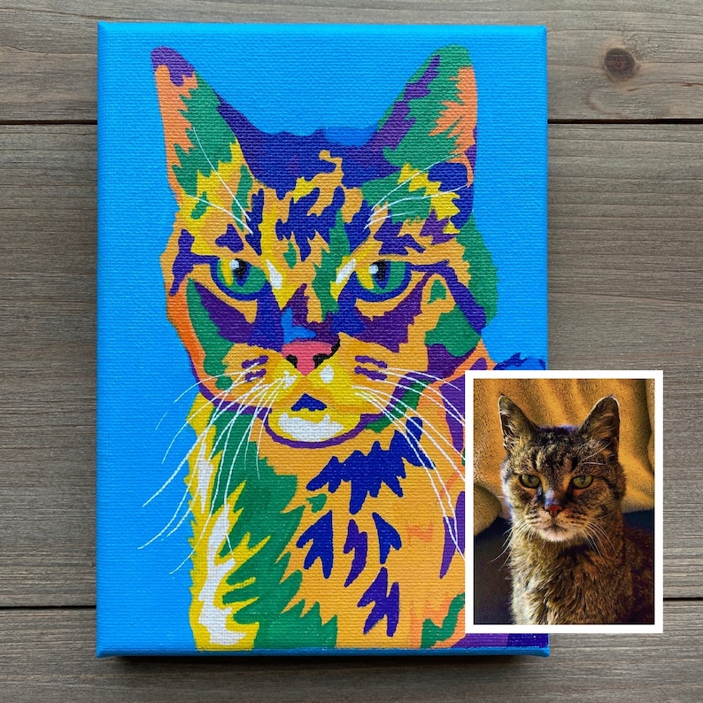 Custom Pet Portrait, Abstract Colorful Acrylic Painting of your Cat, Dog, Horse from photo, on Canvas, Professional Hand Painted Art image 4
