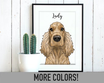 Spaniel Print, Personalized Custom Name, Digital Illustration Painting of Spaniel Breed Dog, 8x10 Matted Print