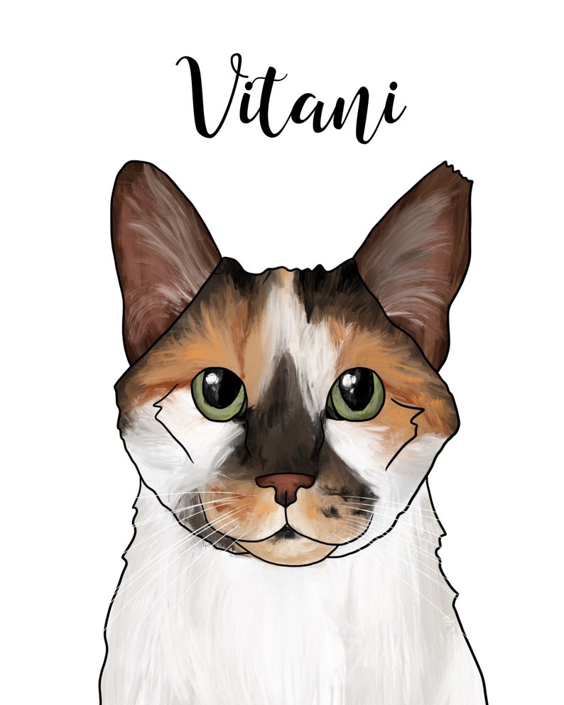 Custom Pet Portrait Illustration, Digital Watercolor Painting, Cute Cartoon Drawing of your Dog or Cat, Personalized Name, Print or Download image 4