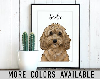 Cockapoo Print, Personalized Custom Name, Digital Illustration Painting of Dog, Black, Golden, White Poodle Mix, 8x10 Matted Print