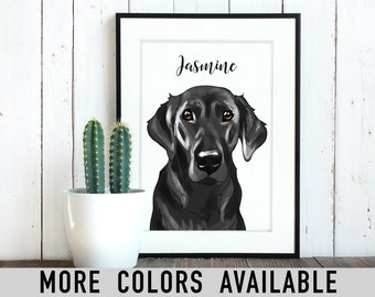 Labrador Drawing, Personalized Custom Name, Digital Watercolor Painting of your Lab, Black Chocolate Yellow, Original Art, 8x10 Matted Print