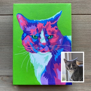 Custom Pet Portrait, Abstract Colorful Acrylic Painting of your Cat, Dog, Horse from photo, on Canvas, Professional Hand Painted Art image 3