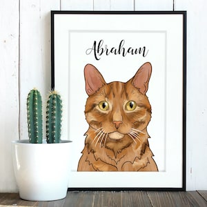 Orange Tabby Print, Custom Name, Digital Illustration Painting of Orange Cat, Original Art, 8x10 Matted Print
