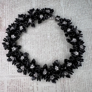 Bracelet Black Beaded Flower Bracelet Dragon Scale Beads Black 3mm FP Beads Black Magnetic Clasp Black On Black Beaded Bracelet