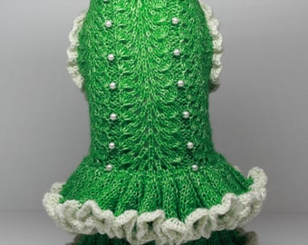 Robe verte pour chien, vêtements pour petit chien personnalisés, pull tricoté pour chien