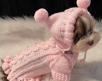 Set for dog hat and sweater, Dog sweater for Valentine's Day, Sweater for dog and cat,  Clothes for small dog, Pink dog coat