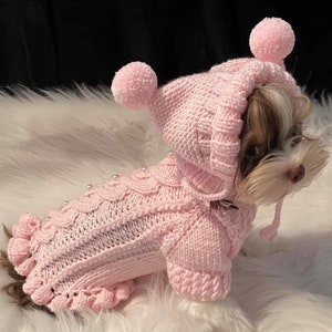 Set for dog hat and sweater, Dog sweater for Valentine&#39;s Day, Sweater for dog and cat,  Clothes for small dog, Pink dog coat
