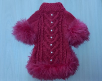 Dog Sweater for Valentine's Day, Cardigan for dogs pink color, Sweater for dog and cat,  Clothes for small dog, Pink dog coat