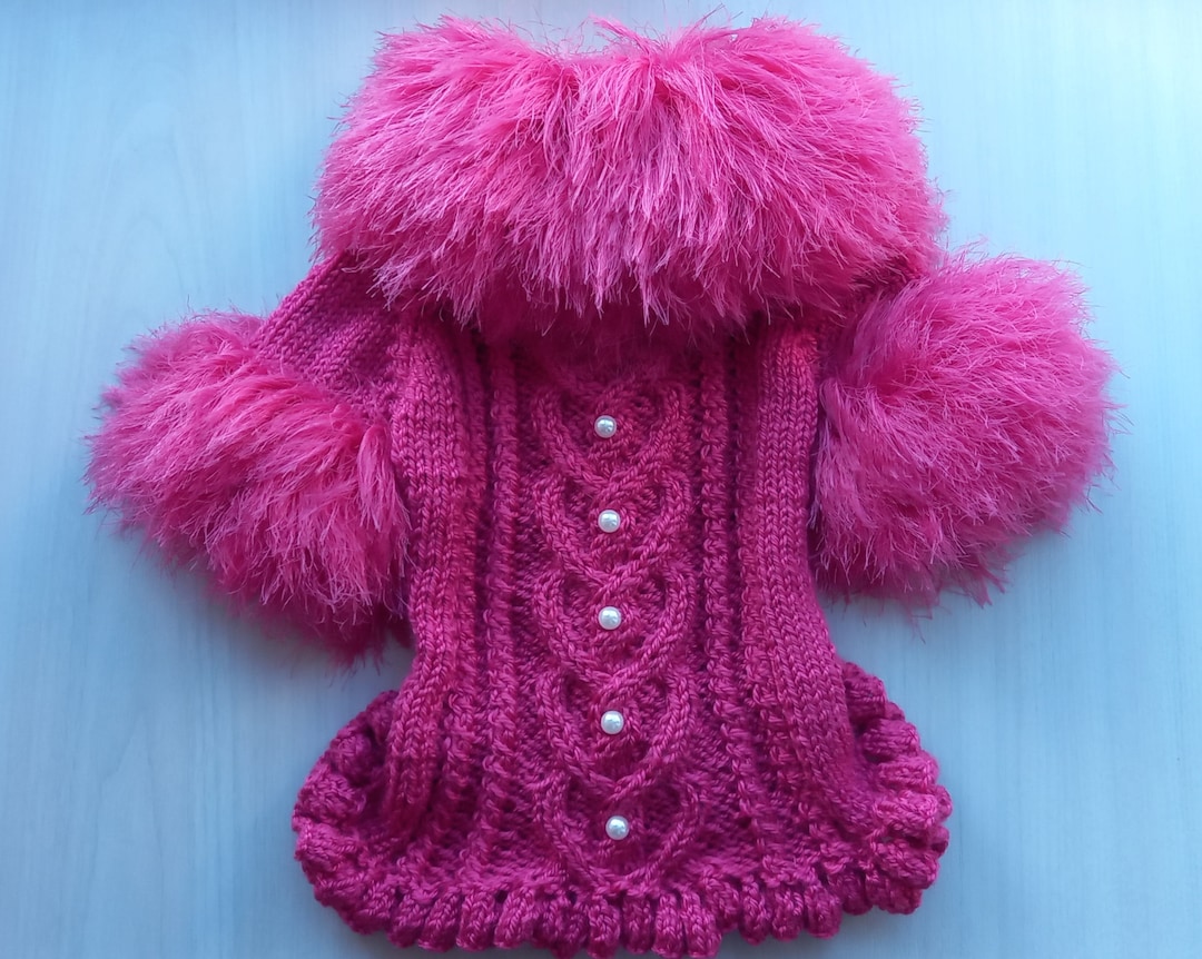 Dog Sweater for Valentine's Day, Cardigan for Dogs Pink Color, Sweater