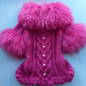 Dog Sweater for Valentine's Day, Cardigan for dogs pink color, Sweater for dog and cat,  Clothes for small dog, Pink dog coat