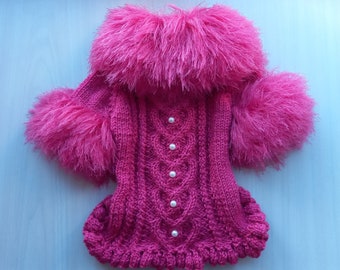 Dog Sweater for Valentine's Day, Cardigan for dogs pink color, Sweater for dog and cat,  Clothes for small dog, Pink dog coat