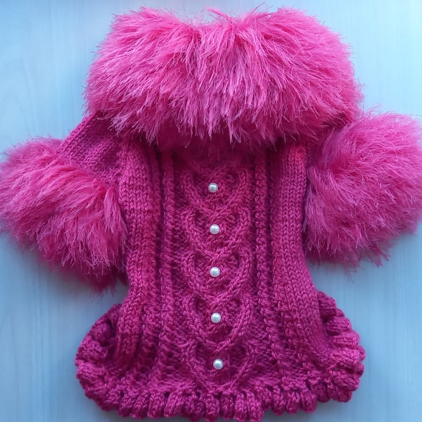 Dog Sweater for Valentine's Day, Cardigan for dogs pink color, Sweater for dog and cat,  Clothes for small dog, Pink dog coat