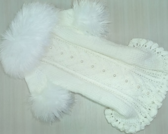 Dog Sweater for Valentine's Day, Cardigan for dogs white color, Sweater for dog and cat,  Clothes for small dog, White dog coat