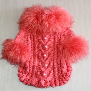 Dog Sweater for Valentine's Day, Cardigan for dogs pink-coral color color, Sweater for dog and cat,Clothes for small dog, Pink dog coat