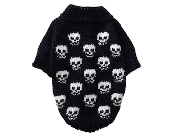 Black Halloween dog sweater  Skull Pet Sweater Knit clothes for small dogs to custom  Hoodies for dog