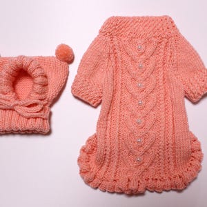 Peach set for dog hat and sweater, Dog sweater for Valentine&#39;s Day, Sweater for dog and cat,  Clothes for small dog, Peach dog coat