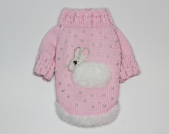 Pull de Pâques pour chien avec lapin blanc, pull pour chien, robe pour chien, vêtements pour petits chiens, robe pour chien, vêtements pour chihuahua, vêtements York