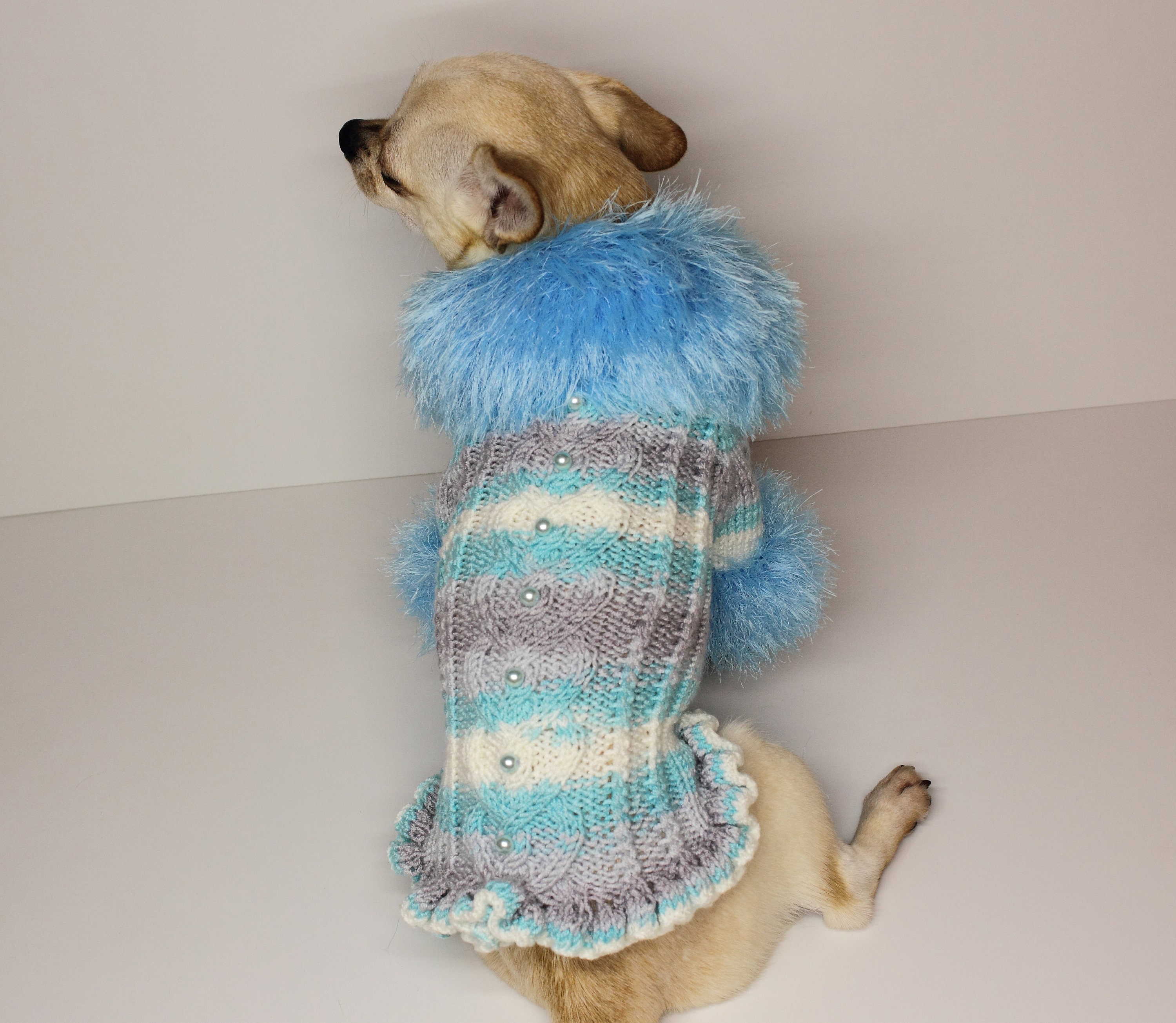 Hundepullover, Strickjacke für Hunde, Pullover für Hund und Katze, Kleidung für kleine Hunde, Babyblauer Hundemantel
