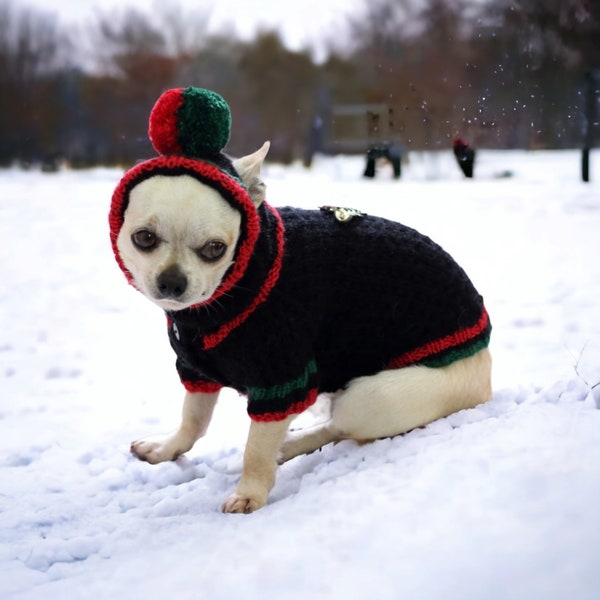 Set for dog hat and sweater Black wool sweater and hat for dogs  Clothes for small dogs to custom  Hoodies for dog